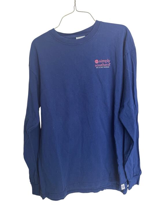 On Tops - SIMPLY SOUTERN LARGE BLUE SHIRT WITH LONG SLEEVES WITH FRUIT AND SAYING ON BACK